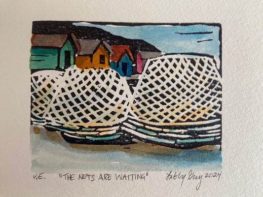 Linocut - The Nets are Waiting