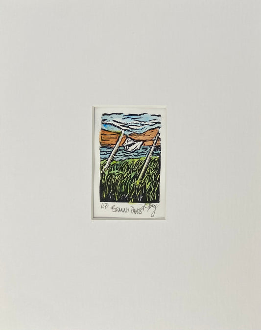 Linocut Original - Granny Pants