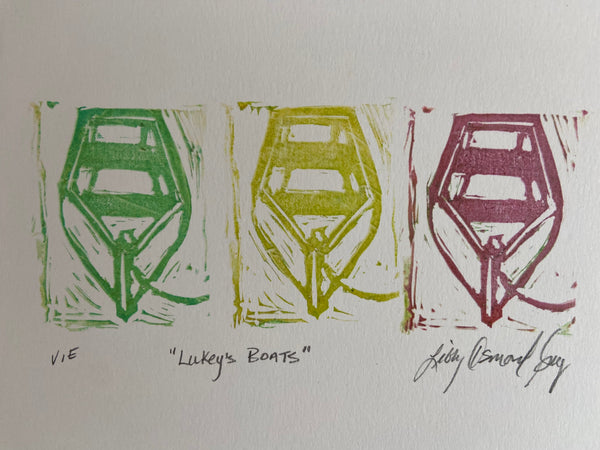 Linocut Original - Lukey's Boats
