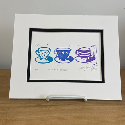 Linocut Original - Tea for Three