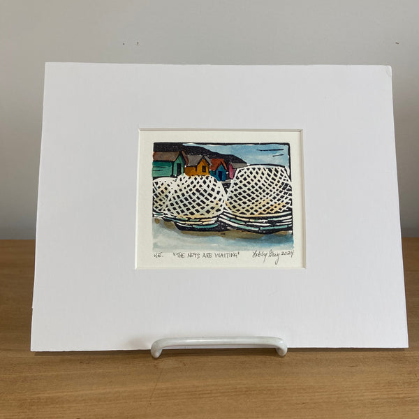 Linocut - The Nets are Waiting