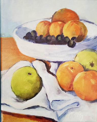 White Fruit Bowl, after Cezanne